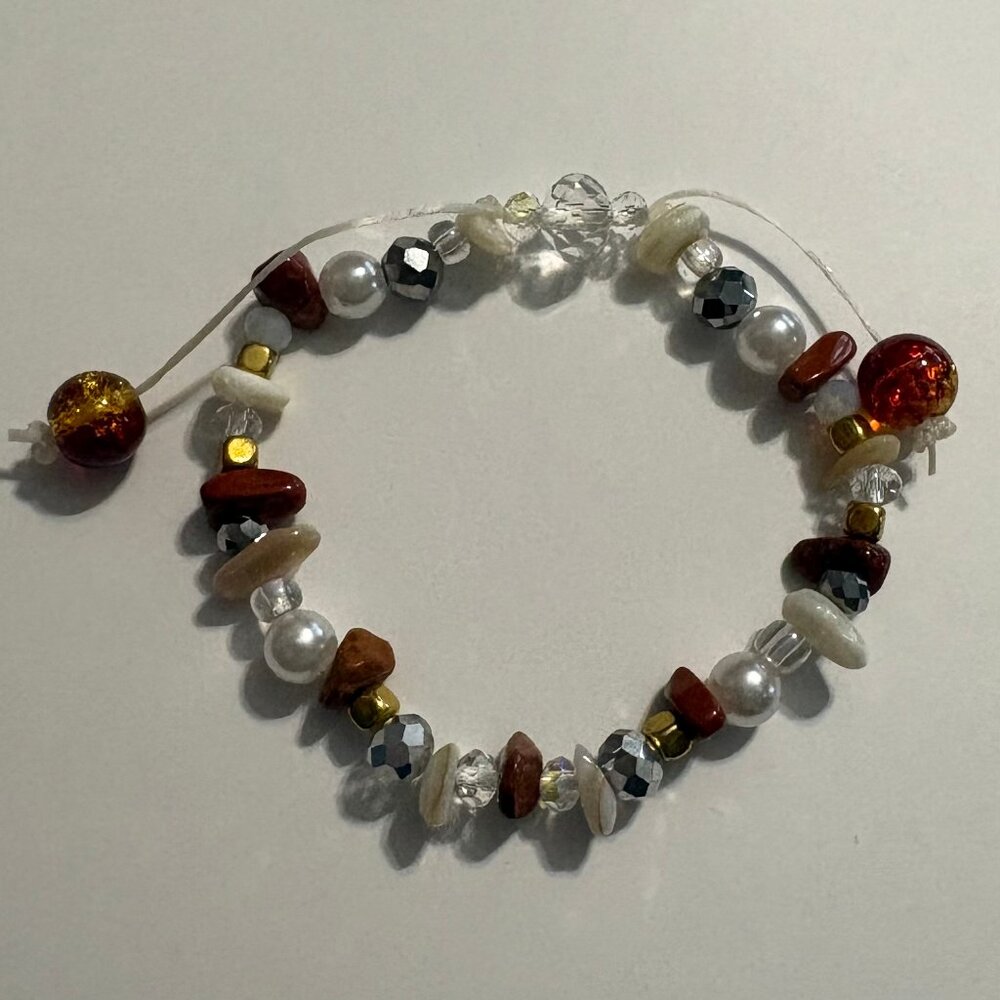 Red Jasper Crystal and White Coral Handmade Bracelet